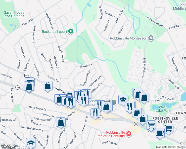 map of restaurants, bars, coffee shops, grocery stores, and more near 16 Tappan Avenue in Hamilton Township