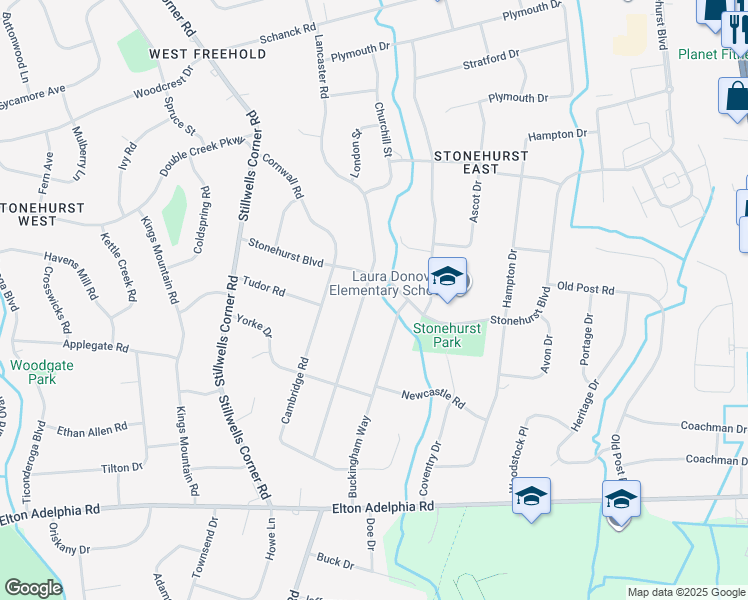 map of restaurants, bars, coffee shops, grocery stores, and more near 6 Buckingham Way in Freehold