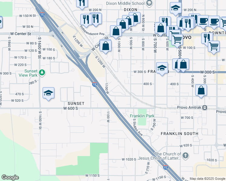 map of restaurants, bars, coffee shops, grocery stores, and more near 1003 West 500 South in Provo