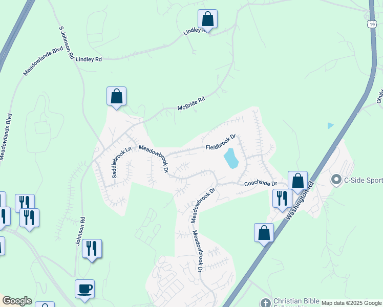 map of restaurants, bars, coffee shops, grocery stores, and more near 629 Deerwatch Drive in Canonsburg