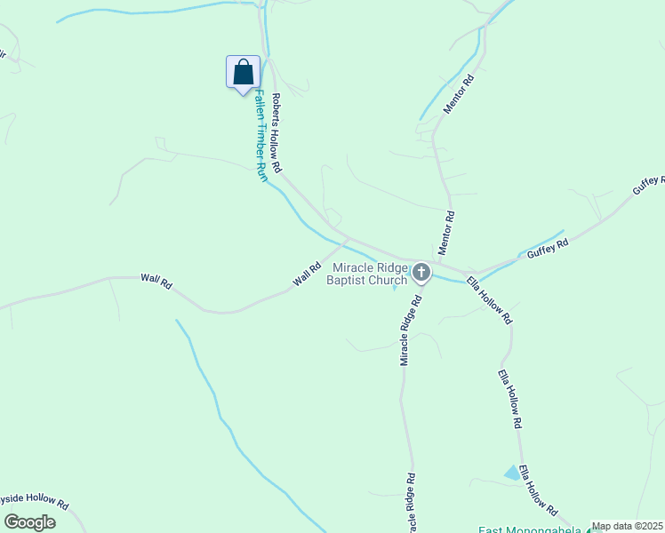 map of restaurants, bars, coffee shops, grocery stores, and more near 6805 Wall Road in Monongahela