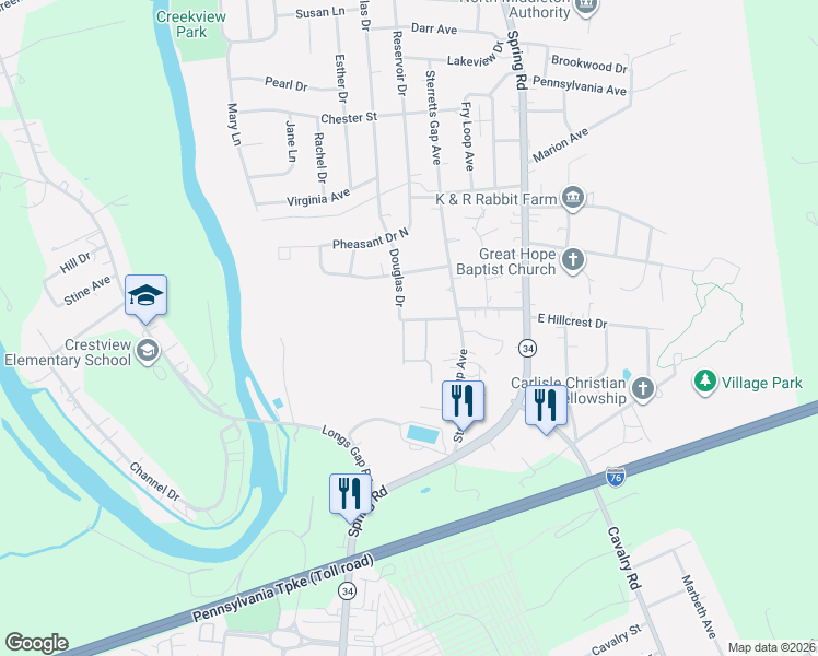 map of restaurants, bars, coffee shops, grocery stores, and more near 1207 Pheasant Drive South in Carlisle