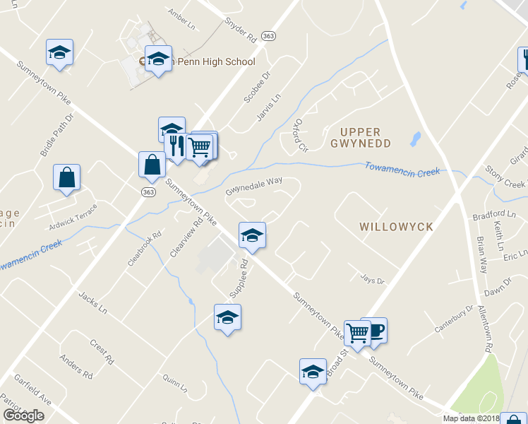 map of restaurants, bars, coffee shops, grocery stores, and more near 1118 Keats Court in Lansdale