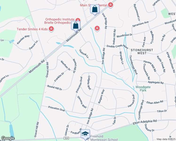 map of restaurants, bars, coffee shops, grocery stores, and more near 126 Princeton Oval in Freehold