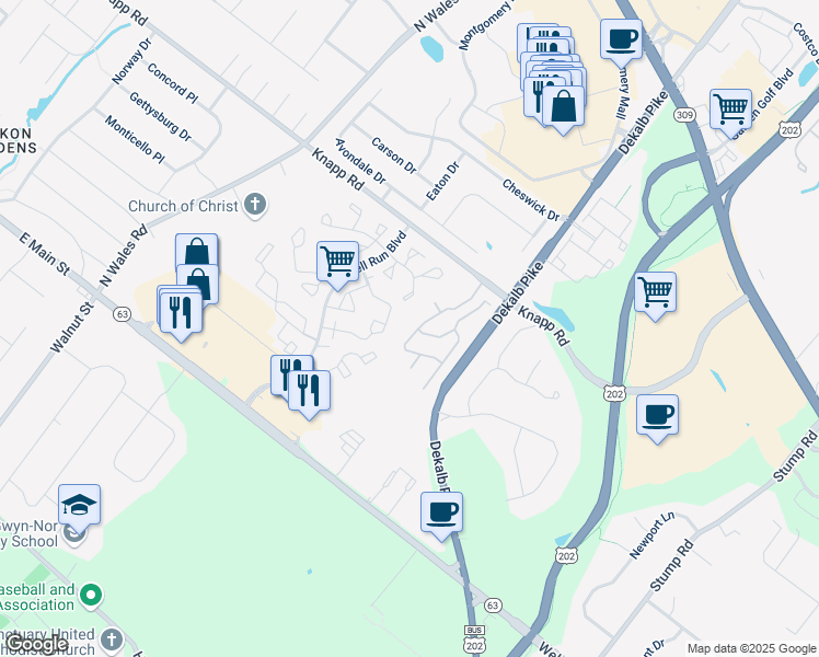 map of restaurants, bars, coffee shops, grocery stores, and more near Hampton Crossing Condiminiums in Bucks County