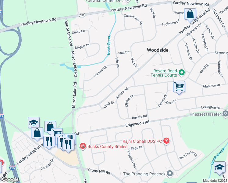map of restaurants, bars, coffee shops, grocery stores, and more near Yardley Langhorne Road in Bucks County