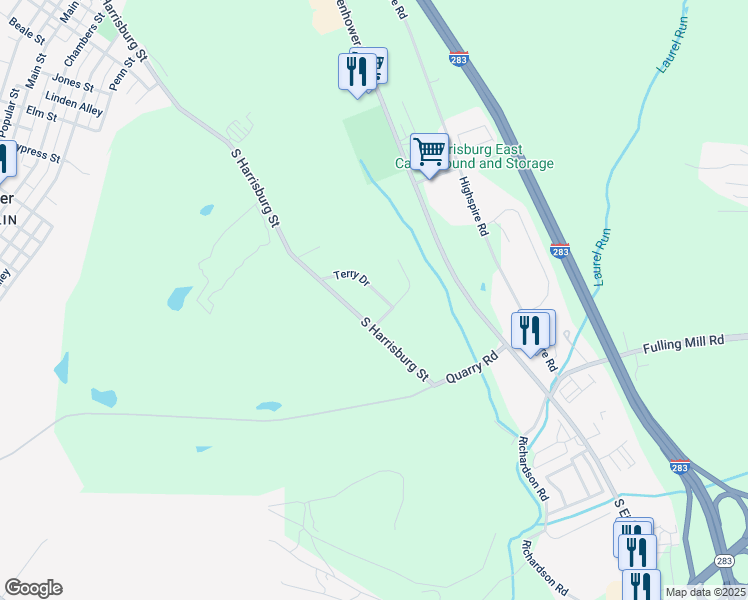 map of restaurants, bars, coffee shops, grocery stores, and more near 1150 Terry Drive in Steelton