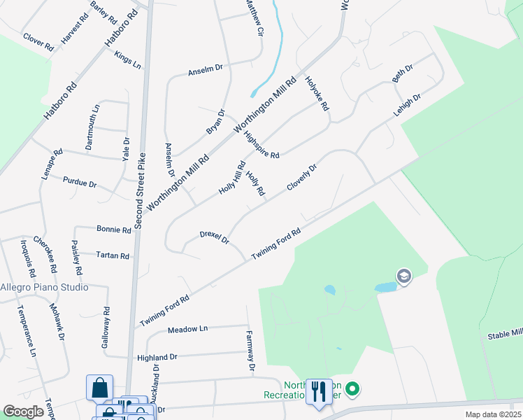 map of restaurants, bars, coffee shops, grocery stores, and more near 218 Cloverly Drive in Richboro