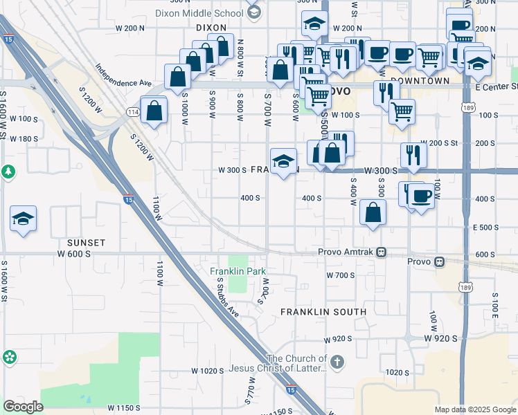 map of restaurants, bars, coffee shops, grocery stores, and more near 434 South 700 West in Provo