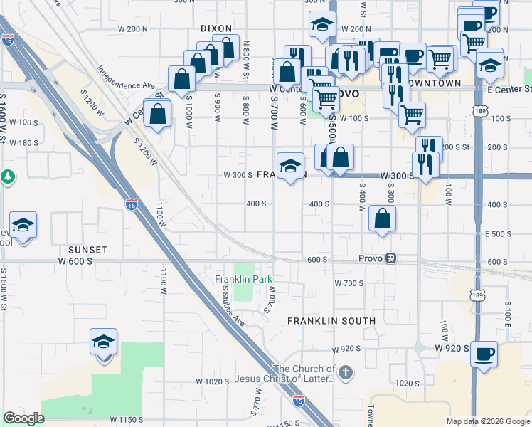 map of restaurants, bars, coffee shops, grocery stores, and more near 434 South 700 West in Provo
