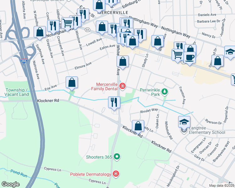 map of restaurants, bars, coffee shops, grocery stores, and more near 2240 White Horse Avenue in Hamilton Township