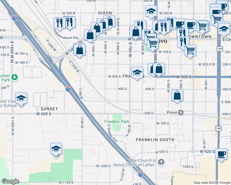 map of restaurants, bars, coffee shops, grocery stores, and more near 434 South 800 West in Provo