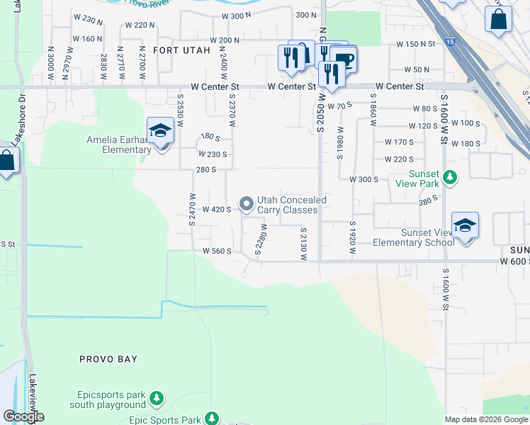 map of restaurants, bars, coffee shops, grocery stores, and more near 2292 West 440 South in Provo