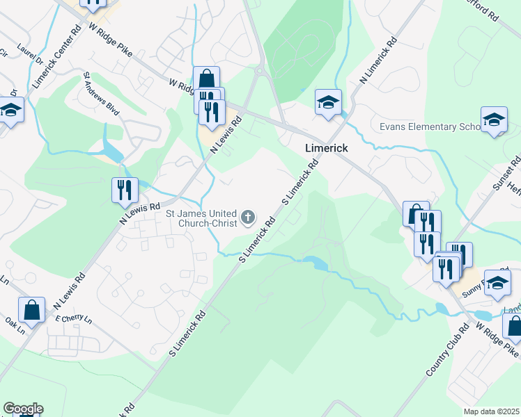 map of restaurants, bars, coffee shops, grocery stores, and more near 335 South Limerick Road in Royersford