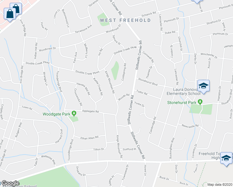 map of restaurants, bars, coffee shops, grocery stores, and more near 198 Kings Mountain Road in Freehold