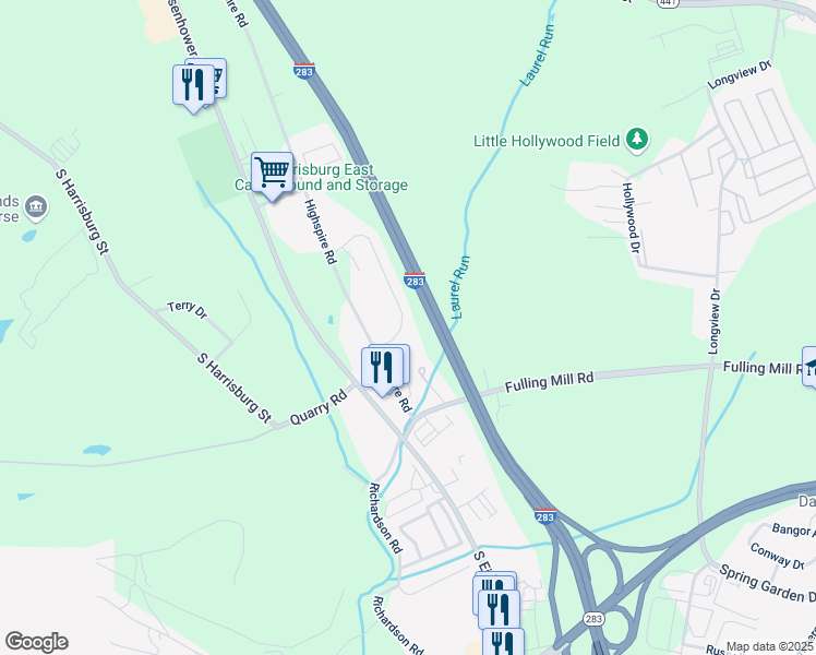 map of restaurants, bars, coffee shops, grocery stores, and more near 1240 Highspire Road in Middletown
