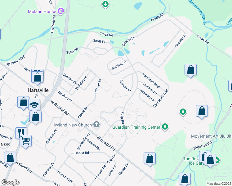map of restaurants, bars, coffee shops, grocery stores, and more near 206 Red Maple Court in Warwick