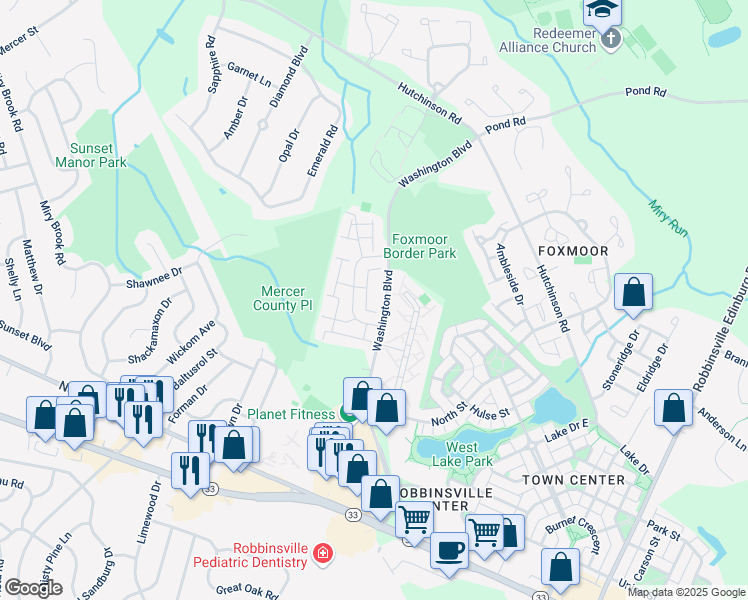 map of restaurants, bars, coffee shops, grocery stores, and more near 19 Stratton Court in Trenton