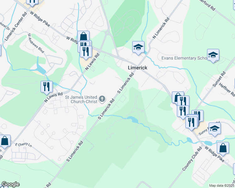 map of restaurants, bars, coffee shops, grocery stores, and more near 370 South Limerick Road in Royersford