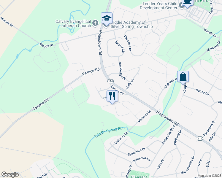 map of restaurants, bars, coffee shops, grocery stores, and more near 421 Hogestown Road in Mechanicsburg