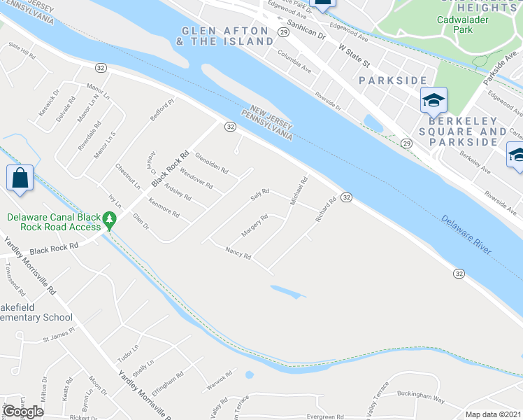 map of restaurants, bars, coffee shops, grocery stores, and more near 336 Margery Road in Yardley