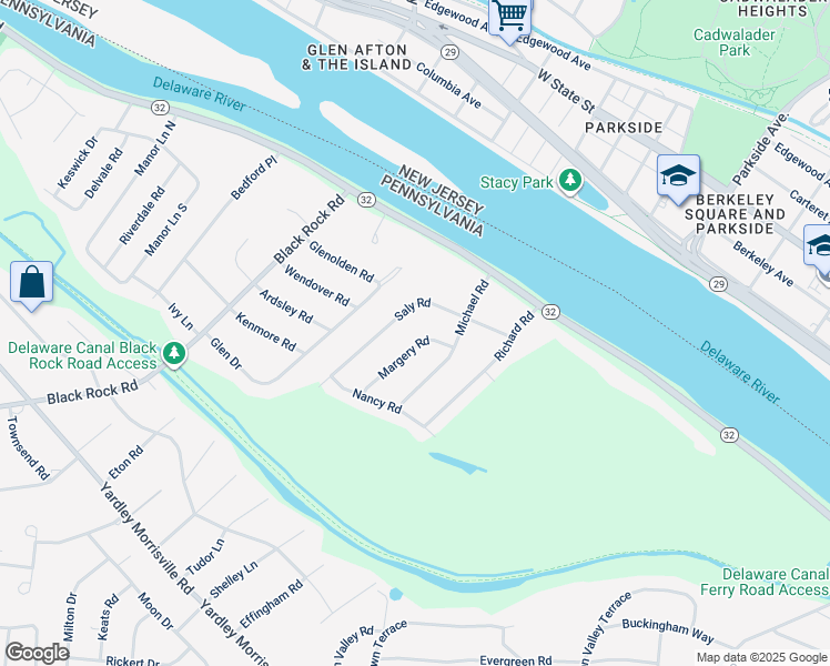 map of restaurants, bars, coffee shops, grocery stores, and more near 336 Margery Road in Yardley