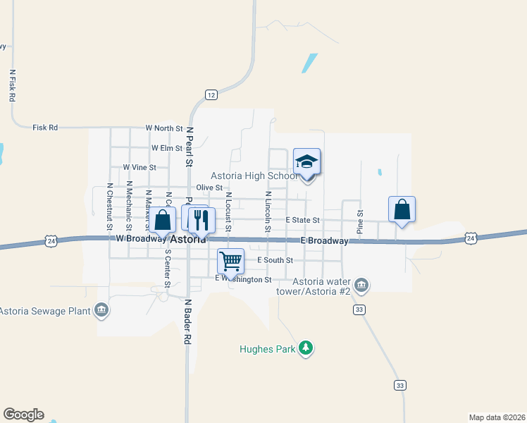 map of restaurants, bars, coffee shops, grocery stores, and more near 206-308 East Church Street in Astoria