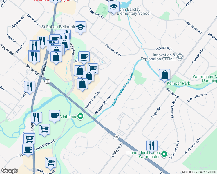 map of restaurants, bars, coffee shops, grocery stores, and more near 758 Warrington Avenue in Warrington