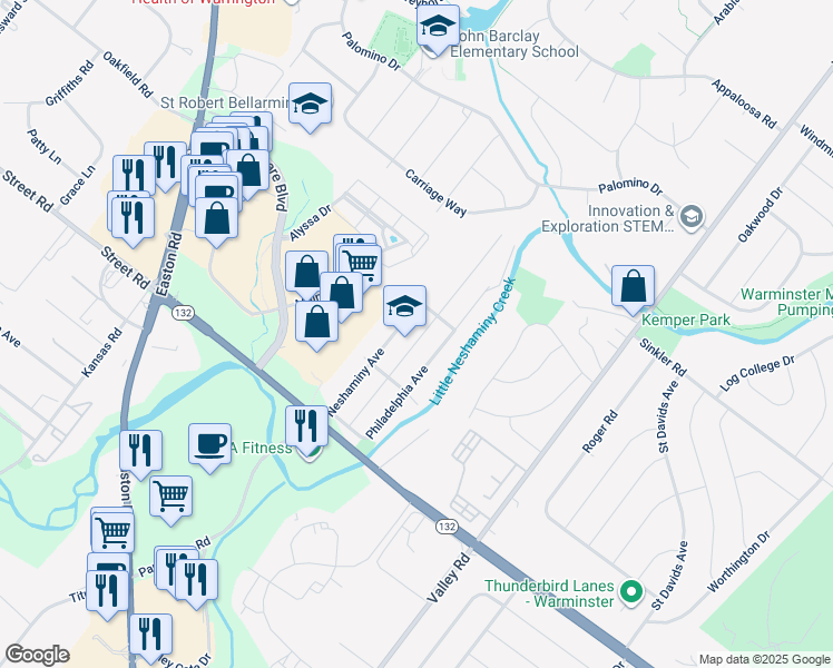 map of restaurants, bars, coffee shops, grocery stores, and more near 758 Warrington Avenue in Warrington