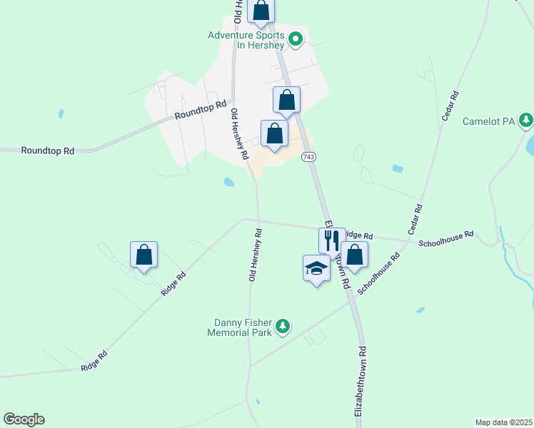 map of restaurants, bars, coffee shops, grocery stores, and more near 3313 Old Hershey Rd in Elizabethtown