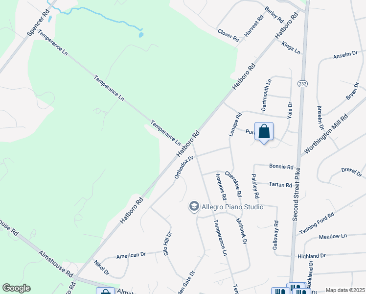 map of restaurants, bars, coffee shops, grocery stores, and more near 564 Temperance Lane in Warminster