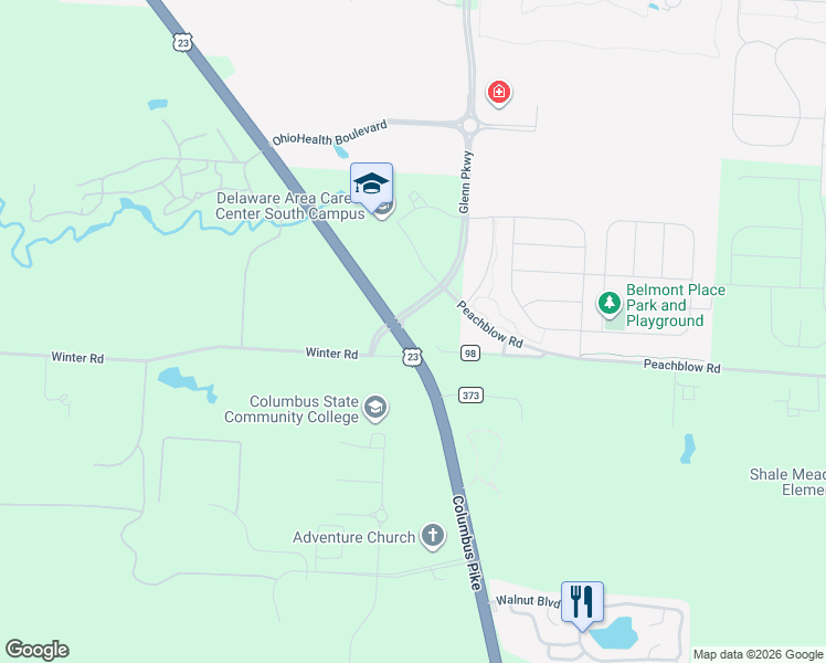 map of restaurants, bars, coffee shops, grocery stores, and more near 4767 Columbus Pike in Delaware