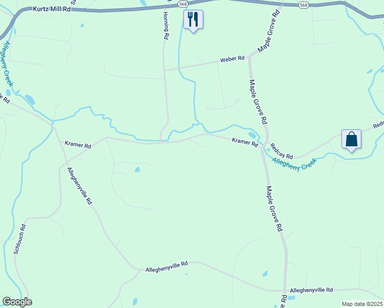 map of restaurants, bars, coffee shops, grocery stores, and more near 72 Kramer Road in Mohnton