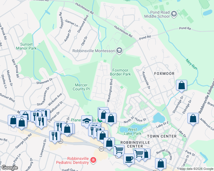 map of restaurants, bars, coffee shops, grocery stores, and more near 15 Stratton Court in Trenton