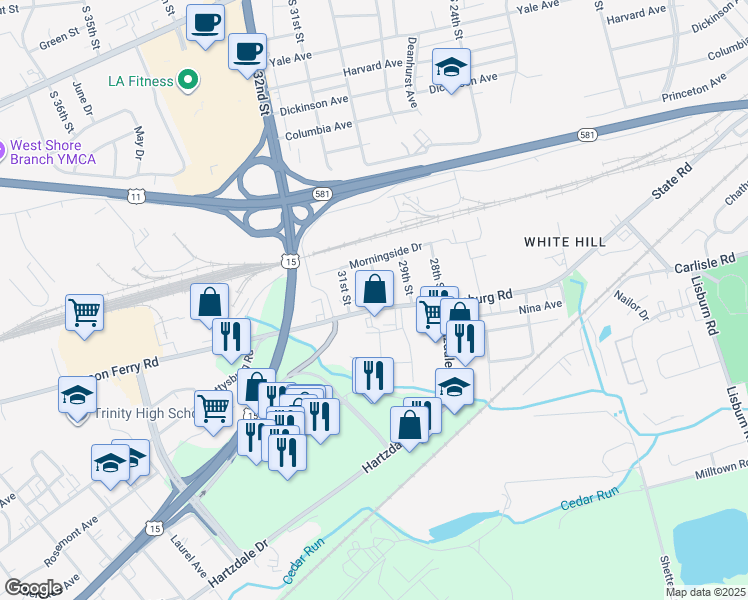 map of restaurants, bars, coffee shops, grocery stores, and more near 3020 Gettysburg Road in Camp Hill