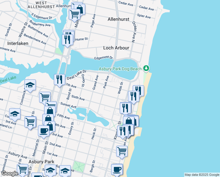 map of restaurants, bars, coffee shops, grocery stores, and more near 314 8th Avenue in Asbury Park