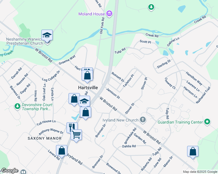 map of restaurants, bars, coffee shops, grocery stores, and more near 994 Browning Place in Warminster