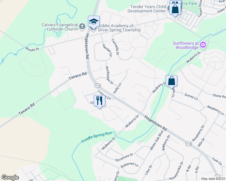 map of restaurants, bars, coffee shops, grocery stores, and more near 3 Holly Lane in Mechanicsburg