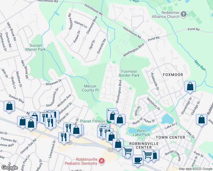 map of restaurants, bars, coffee shops, grocery stores, and more near 140 Tynemouth Court in Robbinsville Township