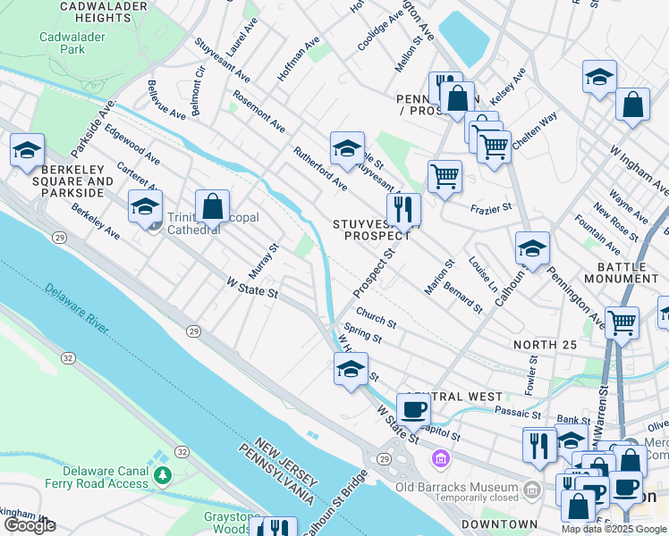 map of restaurants, bars, coffee shops, grocery stores, and more near 40 Jarvis Place in Trenton