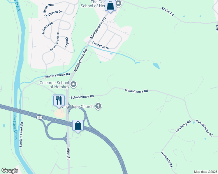 map of restaurants, bars, coffee shops, grocery stores, and more near 2923 Schoolhouse Road in Middletown