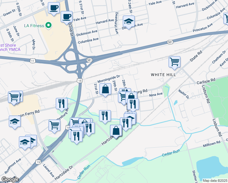 map of restaurants, bars, coffee shops, grocery stores, and more near 2910 Gettysburg Rd in Camp Hill