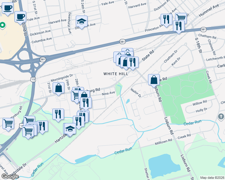 map of restaurants, bars, coffee shops, grocery stores, and more near 2313 Gettysburg Road in Camp Hill