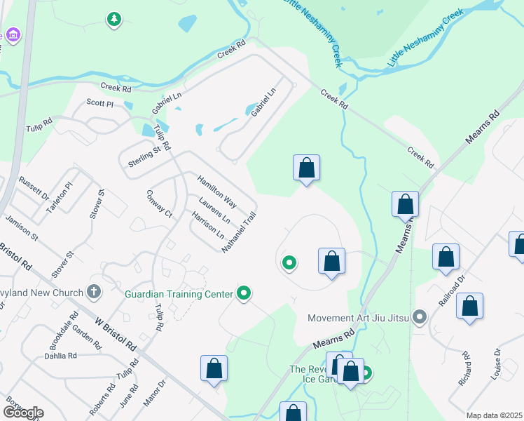 map of restaurants, bars, coffee shops, grocery stores, and more near 865 Nathaniel Trail in Warminster