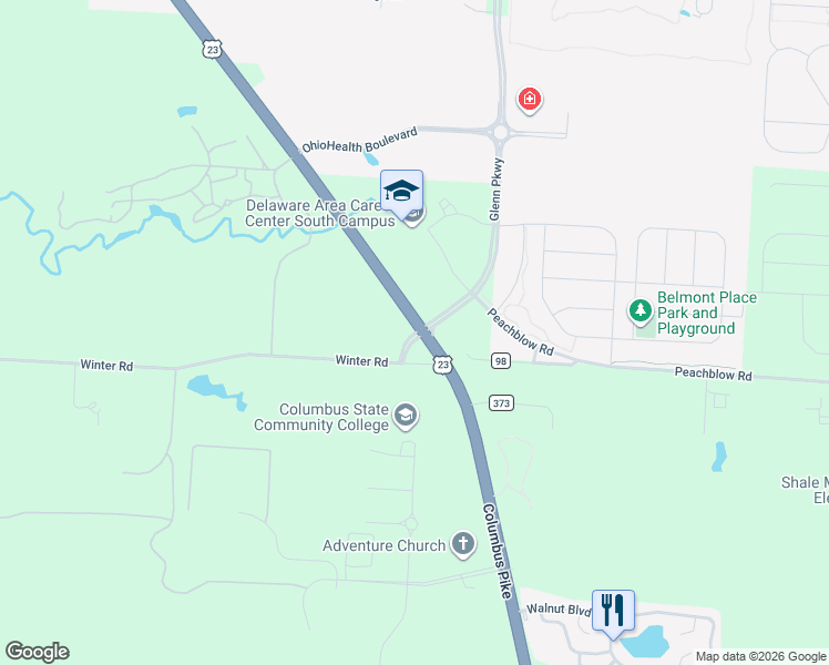 map of restaurants, bars, coffee shops, grocery stores, and more near 4767 Columbus Pike in Delaware