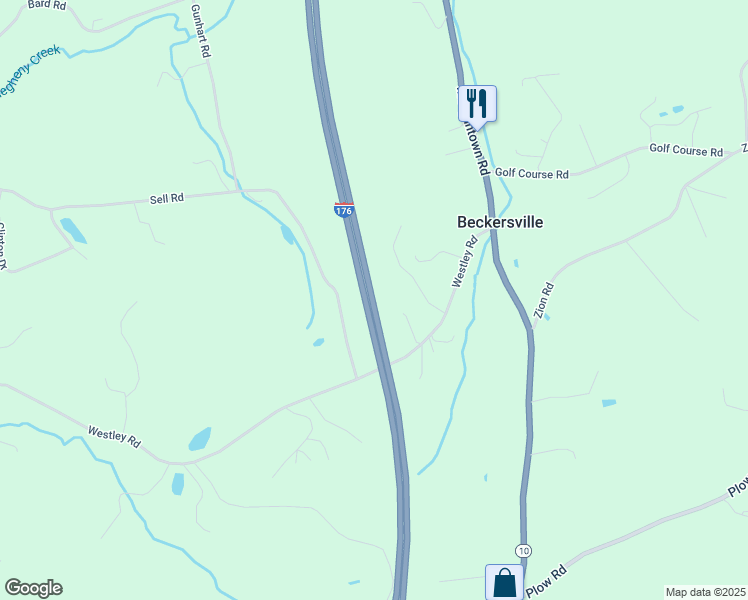 map of restaurants, bars, coffee shops, grocery stores, and more near Interstate 176 in Berks County