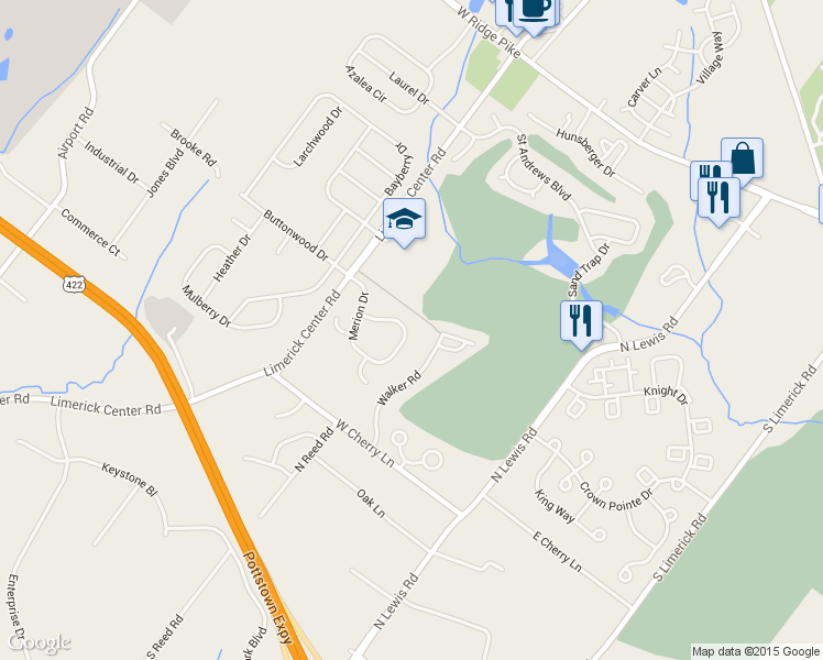 map of restaurants, bars, coffee shops, grocery stores, and more near 152 Merion Dr in Limerick