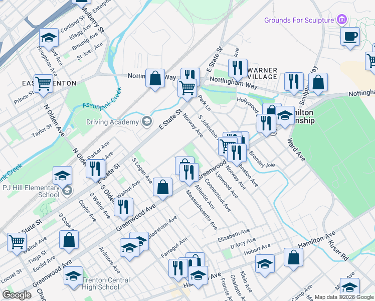 map of restaurants, bars, coffee shops, grocery stores, and more near 237 Lynwood Avenue in Hamilton Township