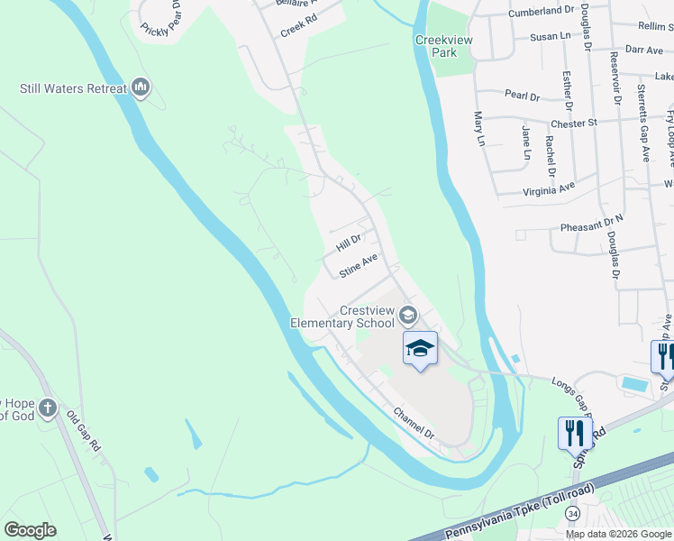 map of restaurants, bars, coffee shops, grocery stores, and more near 11 Stine Avenue in Carlisle