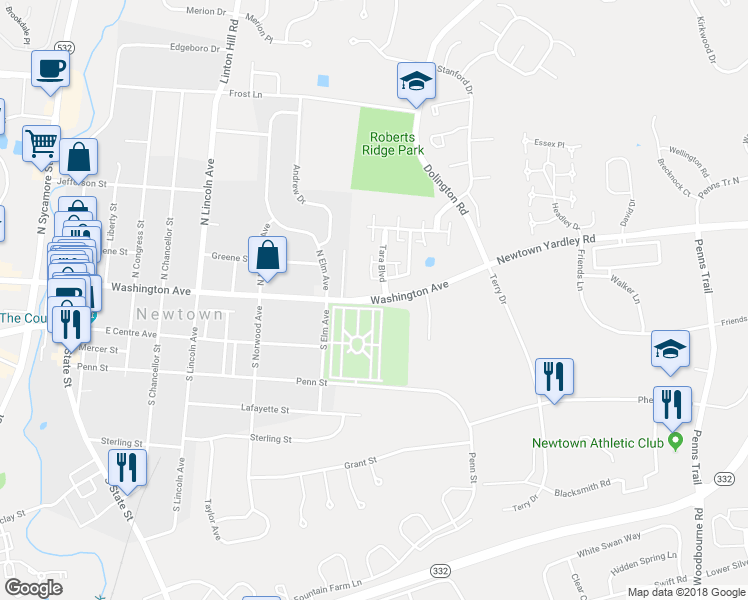 map of restaurants, bars, coffee shops, grocery stores, and more near 671 Newtown Yardley Rd in Newtown